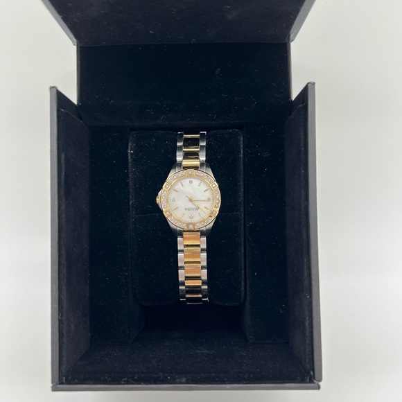 Bulova Crystal Watch Women 28mm MOP Dial Two Tone Round 98R236 New